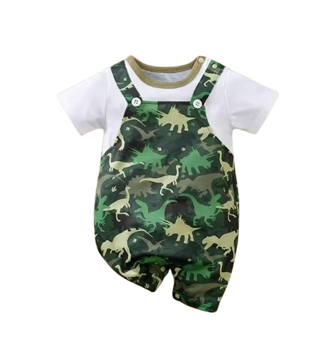 The Azael - Newborn Baby Boy Green Dinosaur Print Romper Short Sleeve Summer Outfit