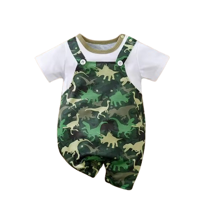 The Azael - Newborn Baby Boy Green Dinosaur Print Romper Short Sleeve Summer Outfit