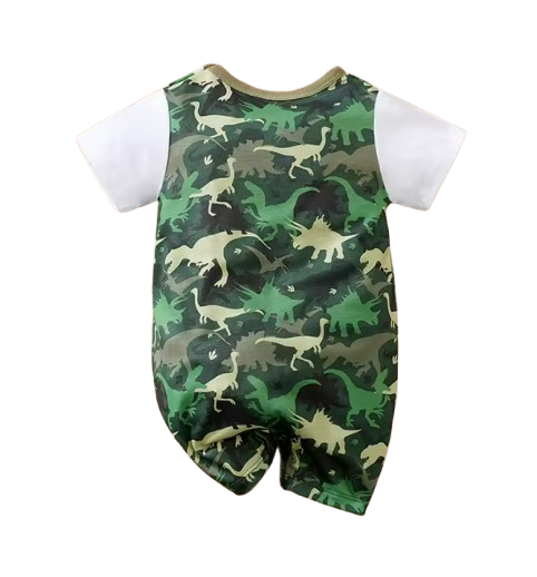 The Azael - Newborn Baby Boy Green Dinosaur Print Romper Short Sleeve Summer Outfit