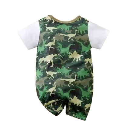 The Azael - Newborn Baby Boy Green Dinosaur Print Romper Short Sleeve Summer Outfit