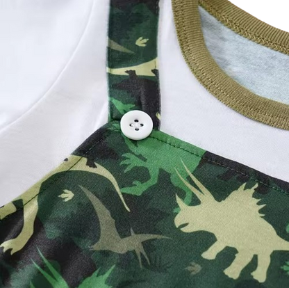 The Azael - Newborn Baby Boy Green Dinosaur Print Romper Short Sleeve Summer Outfit