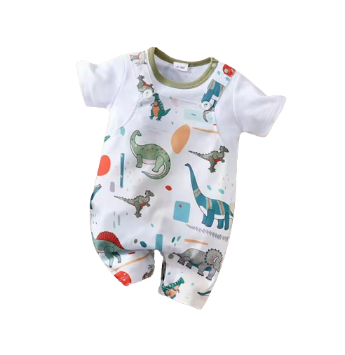 The Azael - Newborn Baby Boy Green Dinosaur Print Romper Short Sleeve Summer Outfit