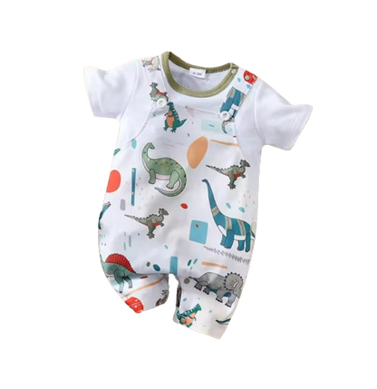 The Azael - Newborn Baby Boy Green Dinosaur Print Romper Short Sleeve Summer Outfit