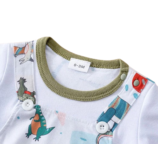The Azael - Newborn Baby Boy Green Dinosaur Print Romper Short Sleeve Summer Outfit