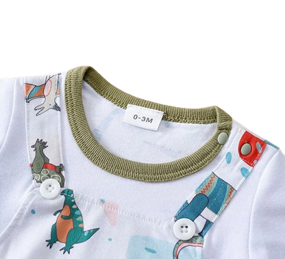 The Azael - Newborn Baby Boy Green Dinosaur Print Romper Short Sleeve Summer Outfit