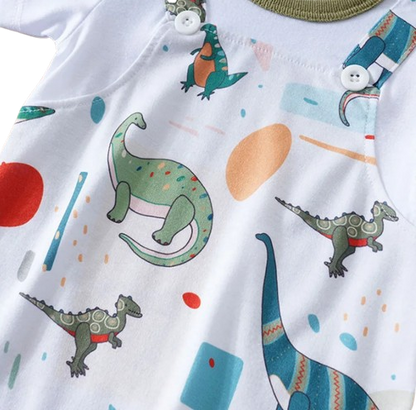 The Azael - Newborn Baby Boy Green Dinosaur Print Romper Short Sleeve Summer Outfit