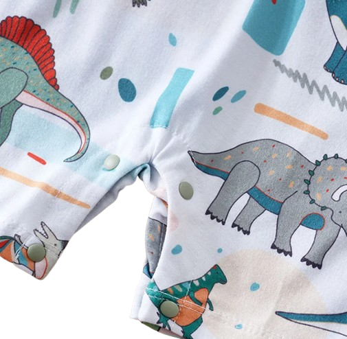 The Azael - Newborn Baby Boy Green Dinosaur Print Romper Short Sleeve Summer Outfit
