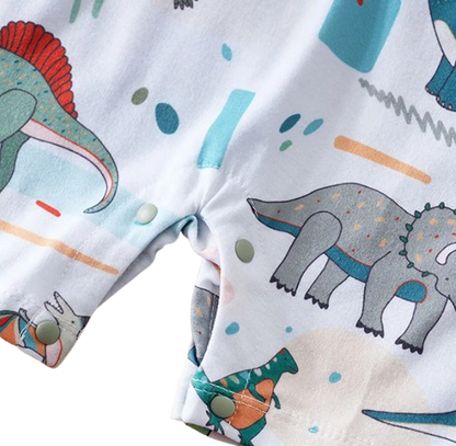 The Azael - Newborn Baby Boy Green Dinosaur Print Romper Short Sleeve Summer Outfit