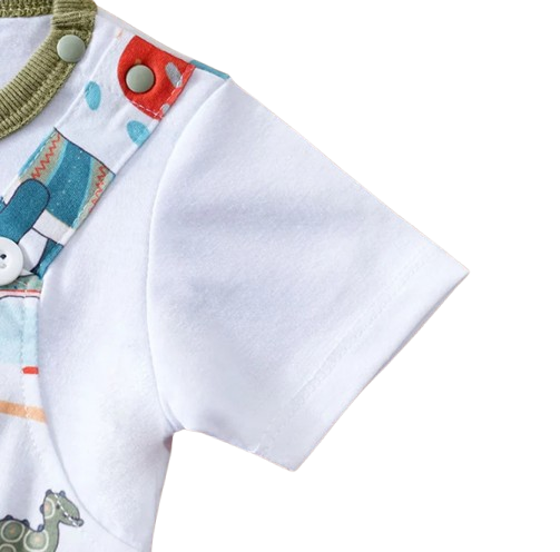 The Azael - Newborn Baby Boy Green Dinosaur Print Romper Short Sleeve Summer Outfit