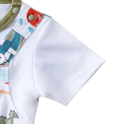 The Azael - Newborn Baby Boy Green Dinosaur Print Romper Short Sleeve Summer Outfit