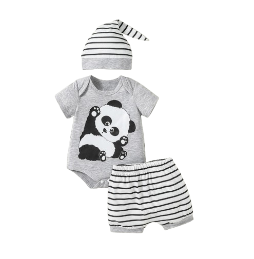 The Phillip - Baby Boy 3PCS Panda Romper Pants & Hat Short Sleeve Summer Outfit