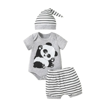 The Phillip - Baby Boy 3PCS Panda Romper Pants & Hat Short Sleeve Summer Outfit