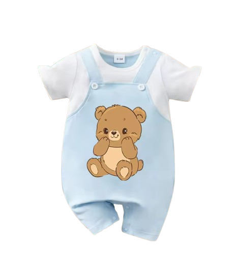 The Otis - Newborn Baby Bear Print Romper Short Sleeve Summer Outfit Fake Two Piece