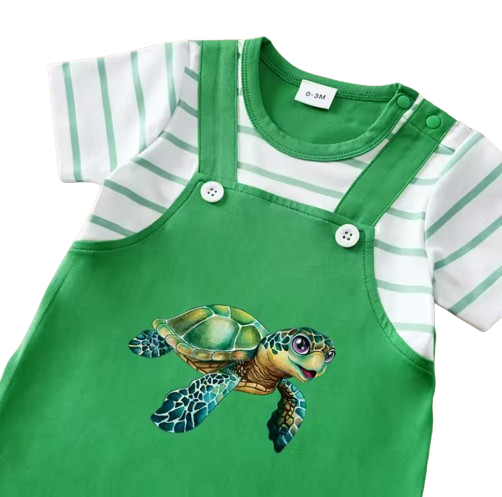 The Princeton - Newborn Baby 2PCS Turtle Cartoon Romper Short Sleeve Summer Outfit