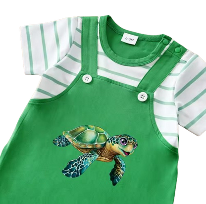 The Princeton - Newborn Baby 2PCS Turtle Cartoon Romper Short Sleeve Summer Outfit