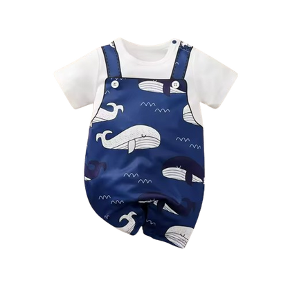 The Azrael - Newborn Baby Boy Blue Whale Print Romper Short Sleeve Summer Outfit