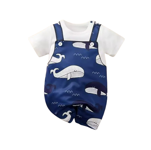 The Azrael - Newborn Baby Boy Blue Whale Print Romper Short Sleeve Summer Outfit