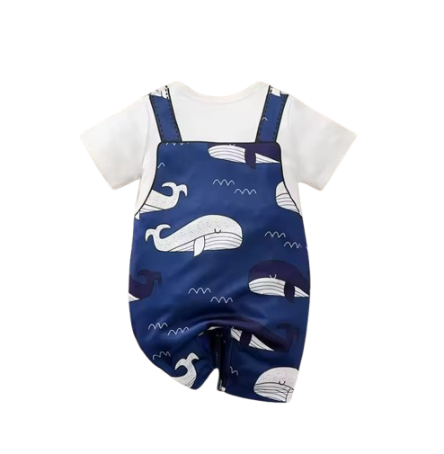 The Azrael - Newborn Baby Boy Blue Whale Print Romper Short Sleeve Summer Outfit