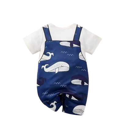 The Azrael - Newborn Baby Boy Blue Whale Print Romper Short Sleeve Summer Outfit