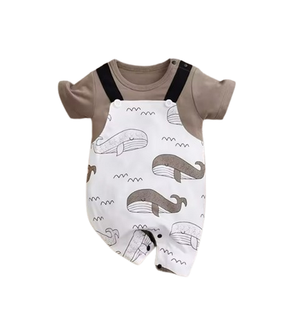 The Jaime - Newborn Baby Boy Brown Whale Print Cotton Romper Short Sleeve Summer Outfit