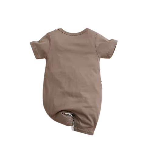 The Jaime - Newborn Baby Boy Brown Whale Print Cotton Romper Short Sleeve Summer Outfit