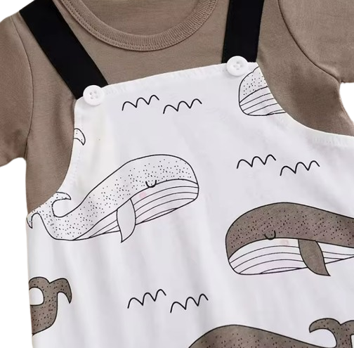 The Jaime - Newborn Baby Boy Brown Whale Print Cotton Romper Short Sleeve Summer Outfit