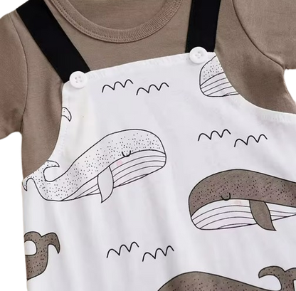 The Jaime - Newborn Baby Boy Brown Whale Print Cotton Romper Short Sleeve Summer Outfit