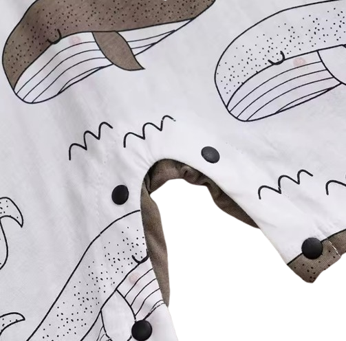The Jaime - Newborn Baby Boy Brown Whale Print Cotton Romper Short Sleeve Summer Outfit