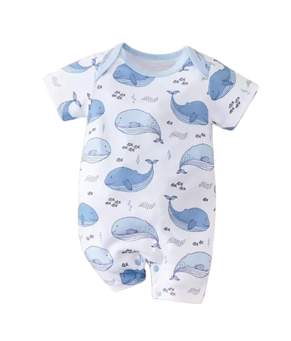 The Lionel - Newborn Baby Boy Whale Print Romper Short Sleeve Bodysuit Summer Outfit