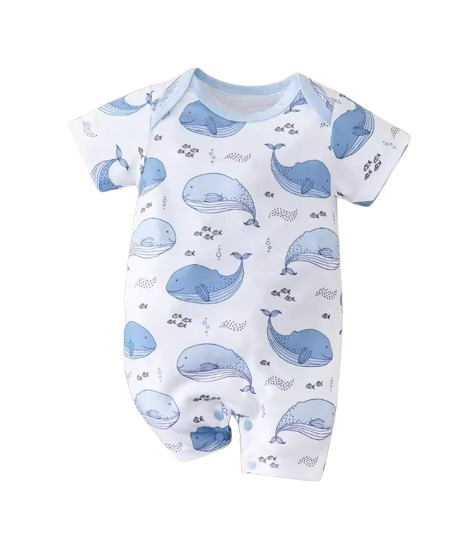 The Lionel - Newborn Baby Boy Whale Print Romper Short Sleeve Bodysuit Summer Outfit