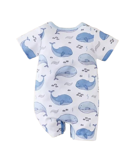 The Lionel - Newborn Baby Boy Whale Print Romper Short Sleeve Bodysuit Summer Outfit