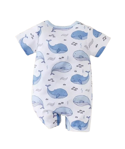 The Lionel - Newborn Baby Boy Whale Print Romper Short Sleeve Bodysuit Summer Outfit