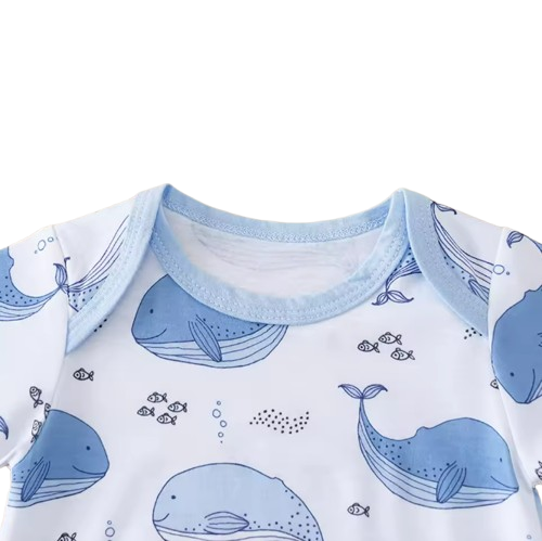 The Lionel - Newborn Baby Boy Whale Print Romper Short Sleeve Bodysuit Summer Outfit