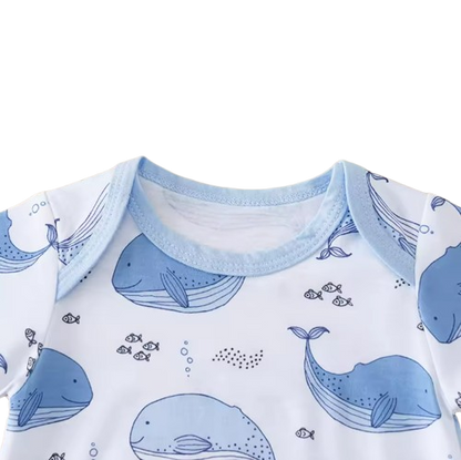 The Lionel - Newborn Baby Boy Whale Print Romper Short Sleeve Bodysuit Summer Outfit