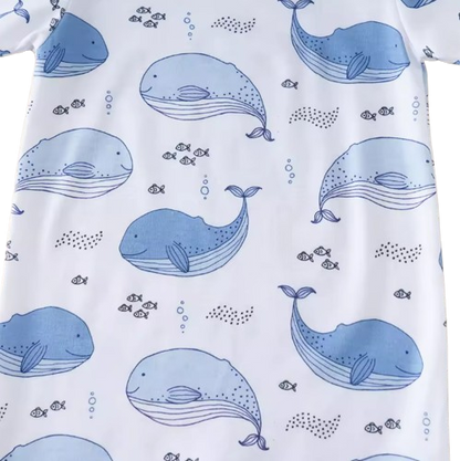 The Lionel - Newborn Baby Boy Whale Print Romper Short Sleeve Bodysuit Summer Outfit