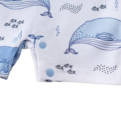 The Lionel - Newborn Baby Boy Whale Print Romper Short Sleeve Bodysuit Summer Outfit