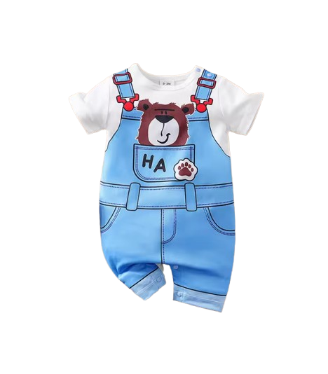 The Valentin - Newborn Baby Bear Print Fake Suspender Romper Short Sleeve Summer Outfit