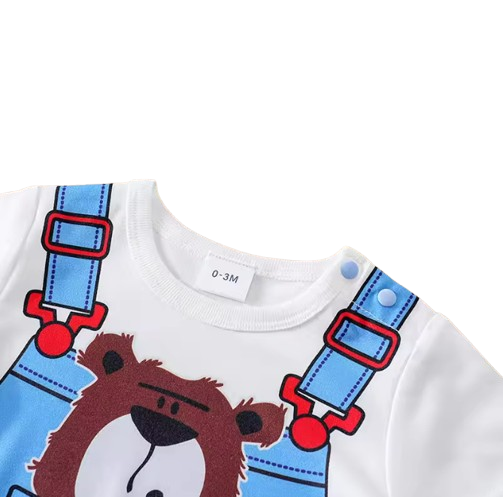 The Valentin - Newborn Baby Bear Print Fake Suspender Romper Short Sleeve Summer Outfit