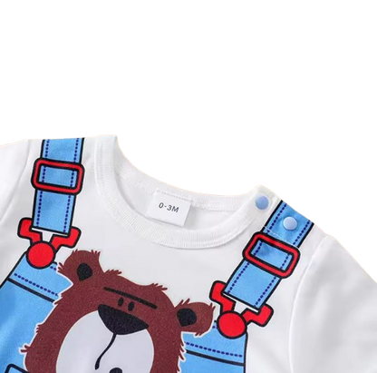 The Valentin - Newborn Baby Bear Print Fake Suspender Romper Short Sleeve Summer Outfit