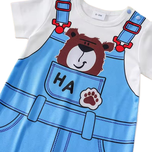 The Valentin - Newborn Baby Bear Print Fake Suspender Romper Short Sleeve Summer Outfit