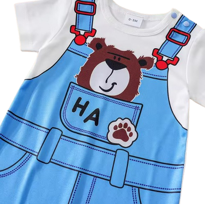 The Valentin - Newborn Baby Bear Print Fake Suspender Romper Short Sleeve Summer Outfit