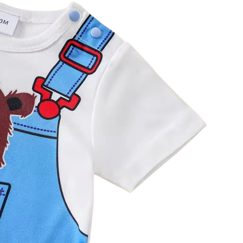 The Valentin - Newborn Baby Bear Print Fake Suspender Romper Short Sleeve Summer Outfit