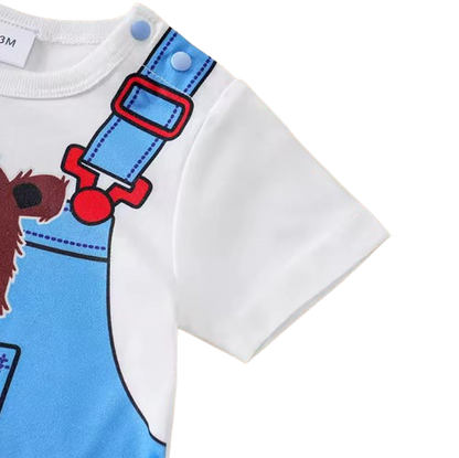 The Valentin - Newborn Baby Bear Print Fake Suspender Romper Short Sleeve Summer Outfit