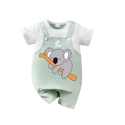 The Aries - Newborn Baby Green Koala Print Romper Short Sleeve Summer Outfit