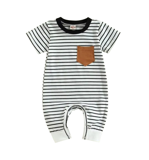 The Layne - Newborn Baby Boy Contrast Stripe Romper Short Sleeve Summer Outfit