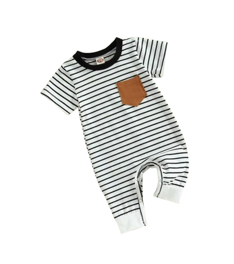 The Layne - Newborn Baby Boy Contrast Stripe Romper Short Sleeve Summer Outfit