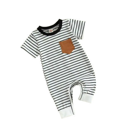 The Layne - Newborn Baby Boy Contrast Stripe Romper Short Sleeve Summer Outfit