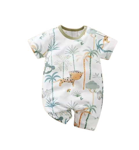 The Mauricio - Newborn Baby Cartoon Animal Print Romper Short Sleeve Summer Outfit