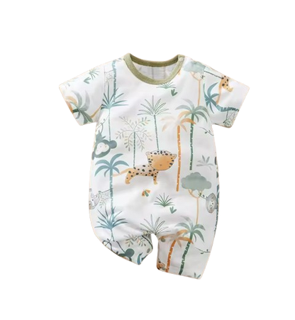 The Mauricio - Newborn Baby Cartoon Animal Print Romper Short Sleeve Summer Outfit