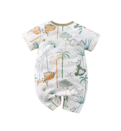 The Mauricio - Newborn Baby Cartoon Animal Print Romper Short Sleeve Summer Outfit